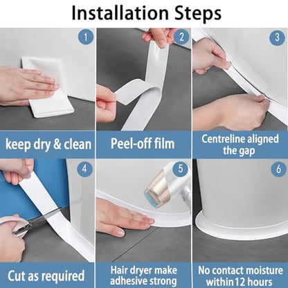 Caulk Tape Self Adhesive, 1 Rolls Waterproof Caulk Strip, Toilet Sealer Around Toilet Base, Traditional Caulking Replacement, Caulking Tape for Bathroom, Bathtub, Floor Wall Edge Protector (1)