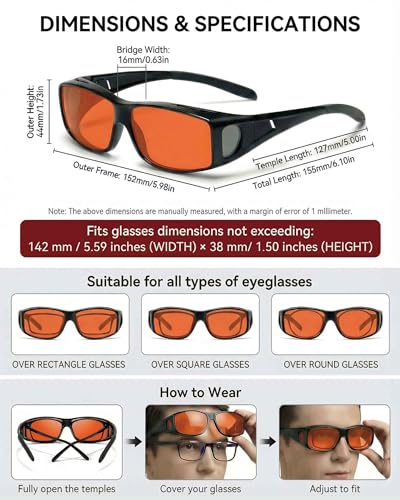 Blue Light Blocking Glasses Wear Over Prescription to Reduce Eye Strain, Lightweight Wraparound Design, Amber-Tint Lenses Block UV400 & 380-500nm Rays, Enhancing Gaming Focus, Better Sleep - color: A01 Black Frame / Orange Lens