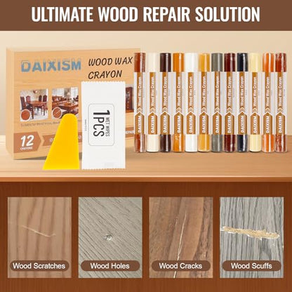 DAIXISM Wood Filler Sticks,12colors Wood Wax Crayons for Scratches, Scuffs, Cracks, and Nail Holes on Wood Furniture, Floors, Cabinets, Tables, and Doors