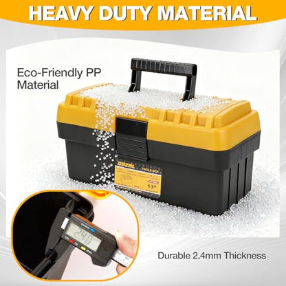 Tool Box Set of 4, Large Plastic Tool Box Waterproof with Organizer Tray, Heavy Duty Stackable Toolbox Storage Case Portable Tool Box (Black & Yellow, 13/15/17/19 in)