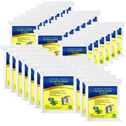 35 Pieces Plastic Drop Cloth, Multiple Waterproof Cloth Sheets for Painting, Dust-Proof and Rustproof, 35 Pieces 9x12 Feet Tarp, Furniture Cover - size: 35 Pieces
