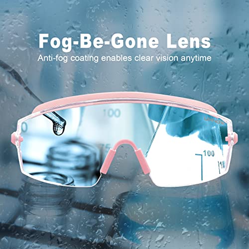 UKNOW Safety Goggles Over Glasses, Anti Fog Safety Glasses with Clear Wraparound Lens, ANSI Z87.1 Protective Eyewear - color: Melon Pink