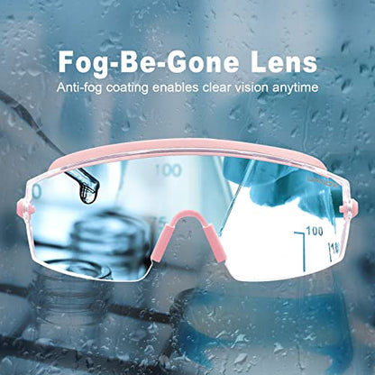 UKNOW Safety Goggles Over Glasses, Anti Fog Safety Glasses with Clear Wraparound Lens, ANSI Z87.1 Protective Eyewear - color: Melon Pink
