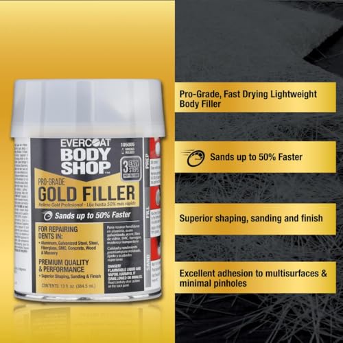 Evercoat Body Shop 105005 Pro-Grade Gold Filler Sands up to 50% Faster, Multipurpose for Dents in Aluminum, Fiberglass & More, Easy Mix Hardener Included 13 Fl Oz. - size: 13 Fl Oz., style: Gold Filler