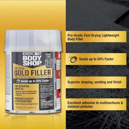 Evercoat Body Shop 105005 Pro-Grade Gold Filler Sands up to 50% Faster, Multipurpose for Dents in Aluminum, Fiberglass & More, Easy Mix Hardener Included 13 Fl Oz. - size: 13 Fl Oz., style: Gold Filler