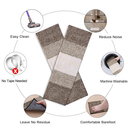 OLANLY Stair Treads Non Slip 15PCS, 8" x 30" Indoor Stair Runners for Wooden Steps, Edging Stair Rugs with Reusable Peel and Stick Adhesive for Kids Elders and Pets, Light Brown - color: Light Brown