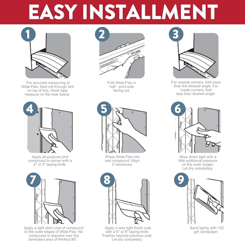 Drywall Tape – Wide-Flex Drywall Repair – Adjustable Mud-On Tape for Inside, Outside & Off-Angle Corners – Pre-Finished 4” Tape for Smooth, Easy Finishing – 100 ft Roll