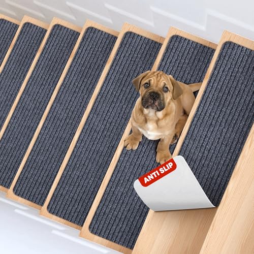 MBIGM 8" X 30" (28 in Pack) Non-Slip Carpet Stair Treads Non-Skid Safety Rug Slip Resistant Indoor Runner for Kids Elders and Pets with Reusable Adhesive - Gray - color: Grey, size: 8" X 30" - 28 Pcs