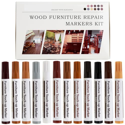 New Upgrade Furniture Pens for Touch Up, 12 Colors Wood Scratch Repair Markers, Professional Repair Tools for Stains, Scratches, Wood Floors, Tables, Bedposts - color: 12 Color Wood Markers, size: 14 pcs