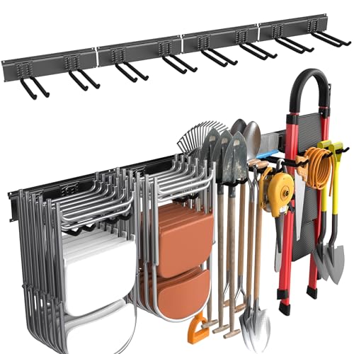 WALMANN Wall Mounted Garden Tool Organizer for Garage, Heavy Duty Folding Chair Storage Rack, 11-Inch Tools Storage Hooks for Shovels, Rakes, Ladders, Hold Up to 400 lbs(Tool Rack) - style: Tool Rack