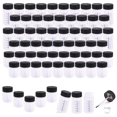 64 Pcs Touch up Paint Bottles with Applicator Brush and Lids 1 oz and 2 oz Liquid Capacity Plastic Leftover Container with Mixing Ball for Fixing Wall Stone Chip Car Surface