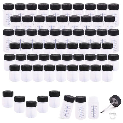 64 Pcs Touch up Paint Bottles with Applicator Brush and Lids 1 oz and 2 oz Liquid Capacity Plastic Leftover Container with Mixing Ball for Fixing Wall Stone Chip Car Surface