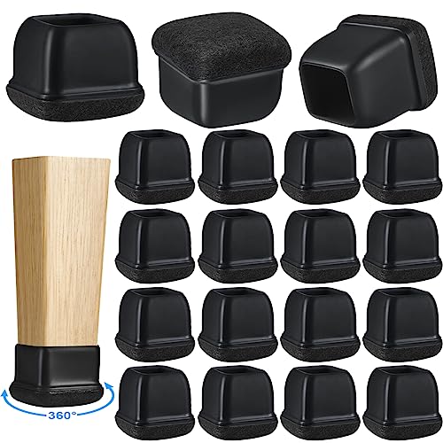 16 Pack Chair Leg Floor Protectors for Hardwood Floors, Square Rubber Furniture Sliders, 360°Felt Pad Bottom Wrapped Thickening Silicone Furniture Legs Caps Covers(Square,Black-XL) - size: Black-XL