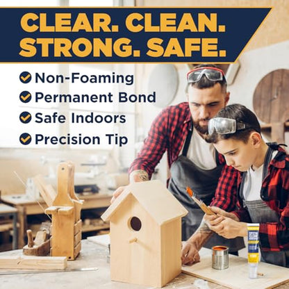 [2-Pack] Clear Construction Adhesive, Max Strength — 2.5 oz Crystal Clear Fast-Drying Waterproof Glue & Sealer for Wood, Tile, Metal, Concrete, Glass & More, Multi-Surface DIY Repair, American Owned