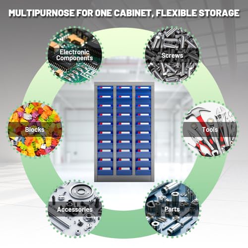 Yeeoy 30 Large Drawers Parts Cabinet, Bolt and Nut Tool Storage Cabinet, Steel Parts Organization Shelves with Large Drawers & Labels for Tool Hardware Storage, Grey - size: 30 Large Drawers