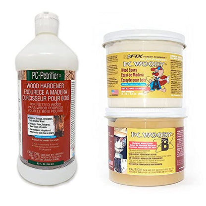 PC-Products Wood Repair Epoxy Paste and Wood Hardener Kit, PC-Woody 24 oz and PC-Petrifier 32 oz - size: Woody (24 oz) & Petrifier (32 oz) Kit, style: PC-Woody Kit