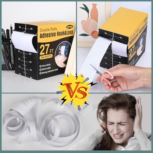 Navona 27Ft x 2 Inch Hook and Loop Strips with Adhesive, Heavy Duty Self Adhesive Tape with Back, Strong Sticky Back Fastener Roll for Home, Office, School, Crafting, White - color: 2in x 27ft-white