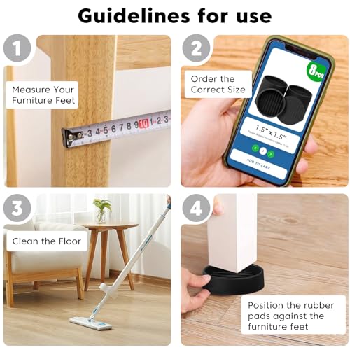 1.5" x 1.5" Rubber Furniture Pads Non Slips - 8 PCS Floor Protectors for Furniture, Rubber Feet Chair Leg Floor Protectors for Bed Sofa Table and Chair Stopper (Black, Round) - size: 8PCS 1.5" x 1.5" Black