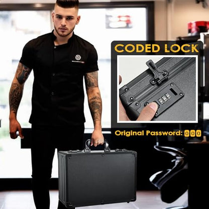Yueieoun Barber Case 6 Clippers Sliding Tray, Profesional Barbers Briefcase Tool Case, Barber Cases for Clippers and Supplies, Hair Scissors Trimmer Organizer, Salon Hair Grooming Hard Travel Suitcase - color: Black Sliding Trays