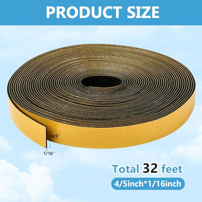 Black Weather Stripping Door Seal Strip (3/5 Inch X 1/16 Inch X 32Feet), Strong Adhesive, Lightproof, Soundproof, Weatherproof Foam Tape Insulation for Sliding Door, Front Door Frame, Windows - size: 3/5 Inch X 1/16 Inch X 32Feet