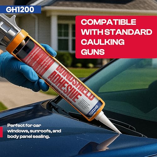 GH1200 Polyurethane Windshield Adhesive Cures in 24-48 Hrs - 12.5 Oz Ultra Strong Non-Drip Formula - Caulk-Friendly Windshield Glue - Impact & Vibration Proof Seals - Weather Resistant Window Adhesive - style: 12.5Oz Windshield Adhesive