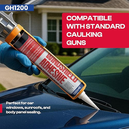 GH1200 Polyurethane Windshield Adhesive Cures in 24-48 Hrs - 12.5 Oz Ultra Strong Non-Drip Formula - Caulk-Friendly Windshield Glue - Impact & Vibration Proof Seals - Weather Resistant Window Adhesive - style: 12.5Oz Windshield Adhesive