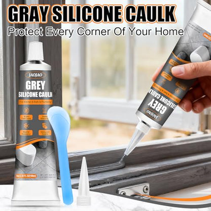 JAOJAO Gray Caulk, Waterproof Gray Silicone Caulk Excellent Adhesion Long-Lasting Flexibility Stable Performance Widely Applicable for Kitchen Sinks Bathrooms Doors and Windows, 100ml - color: Grey
