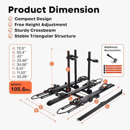 CRAVOT CyberRack S3 Ebike Rack, 300 lbs Capacity Foldable Bike Racks for Tow Hitch Heavy Electric Bike Carrier for 3 E-Bike, Up to 5-inch Fat Tire 2'' Receiver - style: S3-300lbs