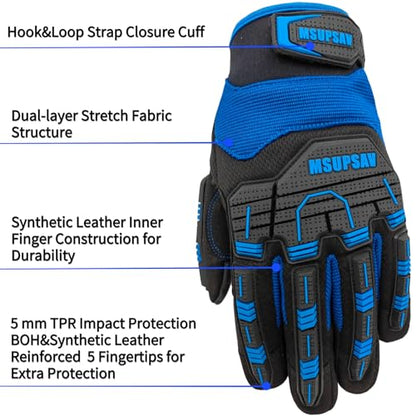 Anti-Vibration Work Gloves Men,Cut Resistant Safety Impact Glove,Heavy Duty,TPR Protection,Touchscreen,Extra Large,Blue+Black - color: Blue+black, size: X-Large