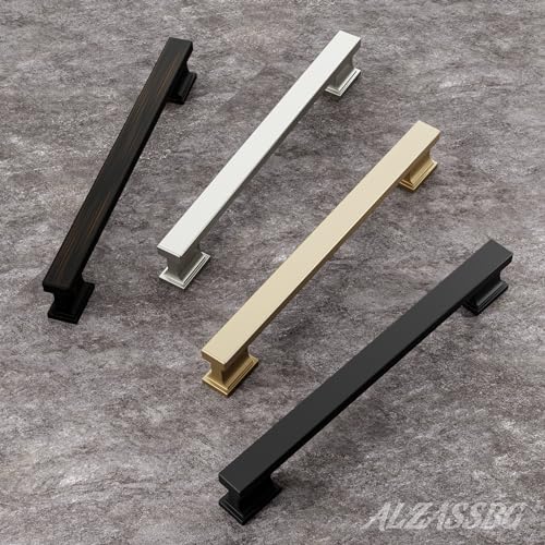 Alzassbg 10 Pack Brushed Gold Cabinet Pulls, 3-3/4 Inch(96mm) Hole Centers Kitchen Cabinet Handles for Cabinets and Drawers AL3061MGP - color: Brushed Gold, size: 3-3/4" Hole Center
