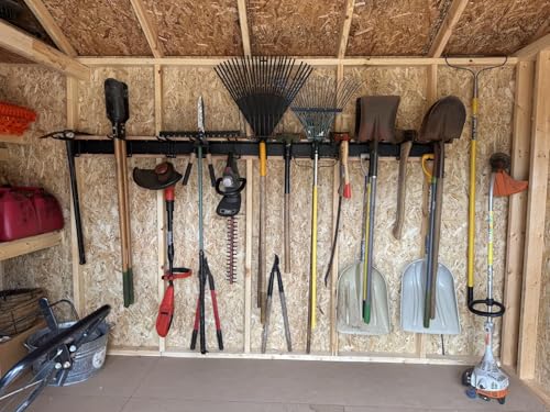 Aking Ace Garage Tool Organizer Wall Mount - Garden Tool Organizer Heavy Duty 48" Storage Rack with 6 Adjustable Hooks, Holds 350lbs, Yard Tool Hanger for Shed Organization - size: 3 Rail 6 Double Hooks