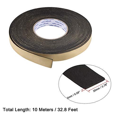 uxcell Sealing Foam Tape 20mm Wide 2mm Thick 10m/32.8ft Long, EVA Self Adhesive Weather Strip for Window Door Insulation - size: 20mmx2mmx10m