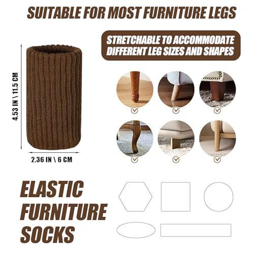 16 PCS Brown Furniture Leg Socks - Large Knitted Chair Leg Floor Protectors for Hardwood Floors - Fits Round and Square Legs - High Elastic Bar Stool Chair Leg Covers Furniture Caps Set for All Shapes - size: 16 Pcs Brown Large