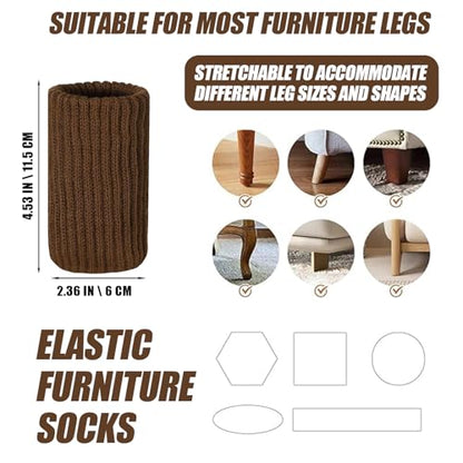 16 PCS Brown Furniture Leg Socks - Large Knitted Chair Leg Floor Protectors for Hardwood Floors - Fits Round and Square Legs - High Elastic Bar Stool Chair Leg Covers Furniture Caps Set for All Shapes - size: 16 Pcs Brown Large
