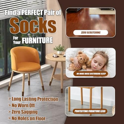 16 PCS Brown Furniture Leg Socks - Large Knitted Chair Leg Floor Protectors for Hardwood Floors - Fits Round and Square Legs - High Elastic Bar Stool Chair Leg Covers Furniture Caps Set for All Shapes - size: 16 Pcs Brown Large