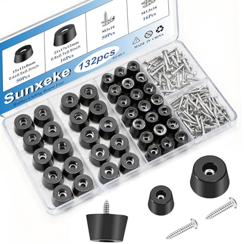 132Pcs Rubber Feet for Cutting Board with Stainless Washer Screws Assortment Kit,2 Sizes (0.6inch, 0.8inch),Non Slip Rubber Bumper Feet for Furniture, Cabinets, Electronics - size: 132pcs - 2 size