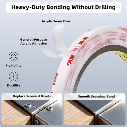 3M Double Sided Mounting Tape 1''x15.4Ft 0.043in Thick White 4950 Heavy Duty Adhesive Waterproof Foam Tape for Car Home Office Deco - color: White, size: 1" x 15.4Ft