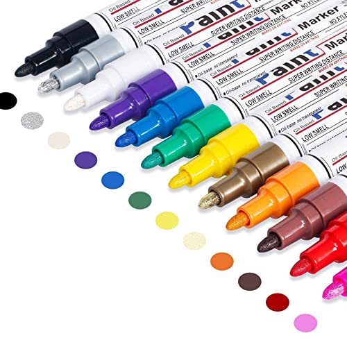 Oil Based Paint Pen, Permanent Paint Marker: Quick-Dry, Waterproof Marker Set of 12 for Rock Painting, Glass, Fabric, Ceramic, Wood, Metal, Mug, Plastic, Stone, Christmas Art Craft Supplies Kit - color: 12 Colors