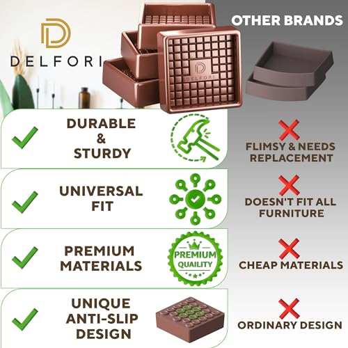 4pcs Non Slip Furniture Pads - Furniture Cups to Prevent Sliding for Couch, Bed, Chair - Premium 4x4 Anti Skid Stoppers for Hardwood, Tile Floors - Perfect Coasters That Fit Any Feet Shape (Brown) - size: Brown 4" x 4"