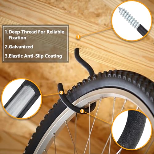 KURUI 9 in Mountain Bike Hooks for Garage Ceiling, Heavy Duty Bicycle Hangers for Hanging, Large Screw Hooks for Garage Ceiling Wall, No Drill Ceiling Hooks for Hanging Outdoor String Lights Plants - style: 4 Pcs-9 in