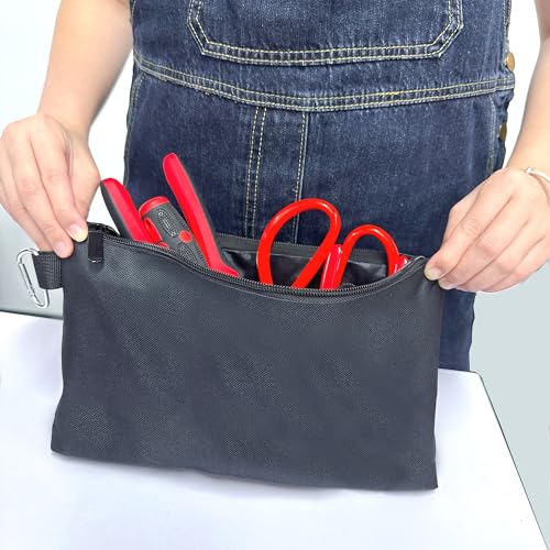 Premium Tool Pouch Zipper Bag with internal pockets, 12inch Tool Bag, Multipurpose Storage pouch, Flat Bottom with Zipper for Tools, Gadgets, Cosmetics, Stationary,Travel accessary, Black - color: Black