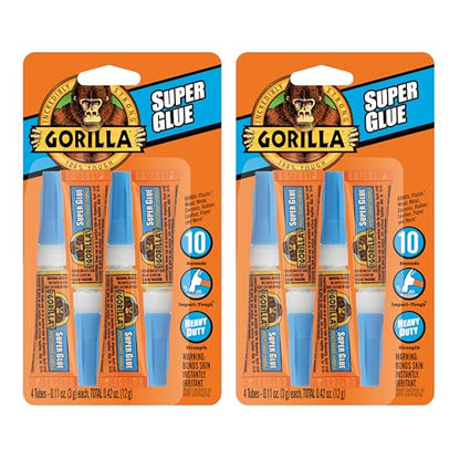 Gorilla Super Glue, Clear Glue, Four 3 Gram Tubes (Pack of 2) - All Purpose and Fast Setting for Projects and Repairs - size: Pack of 2, style: Liquid