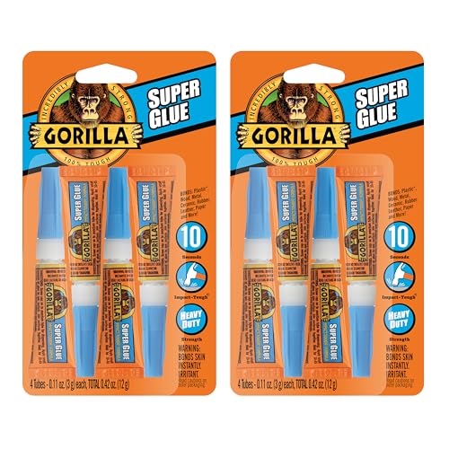 Gorilla Super Glue, Clear Glue, Four 3 Gram Tubes (Pack of 2) - All Purpose and Fast Setting for Projects and Repairs - size: Pack of 2, style: Liquid