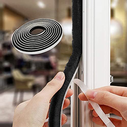 Weather Stripping for Door,Self Adhesive Brush Window Seal Strip for House Windows Weatherproof Soundproof Dustproof 16.8 FT Length Black - color: Black, size: 0.35*0.6 inch