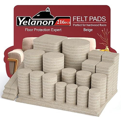 Yelanon Felt Furniture Pads for Hardwood Floors -216 Pcs Premium Felt Pads for Chair Legs, Floor Protectors for Furniture,Beige - size: 216pcs Beige