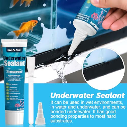 Aquarium Safe Silicone, Aquarium Silicone Transparent Underwater Sealant Fish Tank Waterproof Strong Adhesion Good Flexibility Underwater Bonding for Fish Tank, Pools Transparent, 120ml
