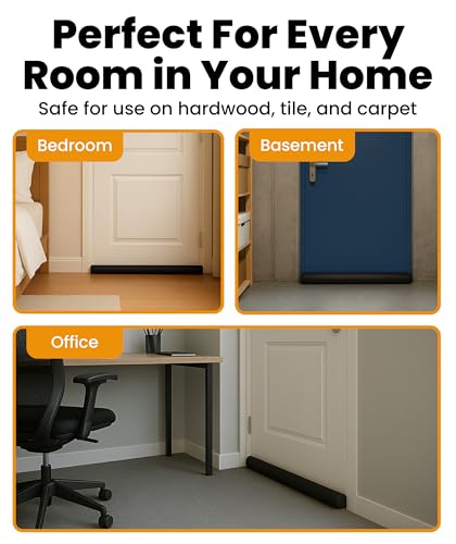 Everlasting Comfort 2 Sided Under Door Draft Stopper for Bottom of Doors - Quick Install, Keeps Heat In & Cold Air Out - Sound Proofing Foam Strip Gap Filler, Noise Blocker for Interior -Fits 30"-36"W