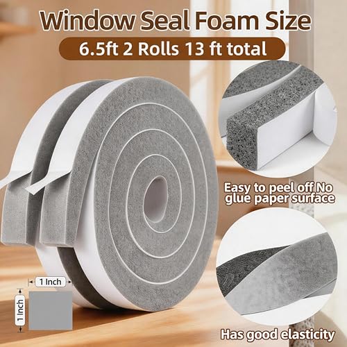 Air Conditioner Foam-2 Rolls, 1 Inch Wide X 1 Inch Thick Total 13 Feet Long, AC Foam Weather Stripping Insulation Tape for Face Shield's Headband(6.5ft x 2 Rolls) - color: Gray, size: 1" (W) x 1" (T) x 13' (L)