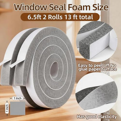 Air Conditioner Foam-2 Rolls, 1 Inch Wide X 1 Inch Thick Total 13 Feet Long, AC Foam Weather Stripping Insulation Tape for Face Shield's Headband(6.5ft x 2 Rolls) - color: Gray, size: 1" (W) x 1" (T) x 13' (L)