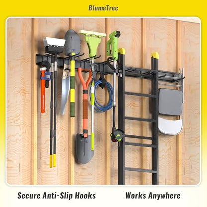 Garage Tool Organizer Wall Mount, 96" Heavy-Duty Metal Wall Organizer, 6 Rails with 12 Adjustable Hooks, Garden Storage Rack for Organization, Sturdy Tool Hanging Holder for Shovel Shed Yard - size: 96" 6 panels & 12 hooks